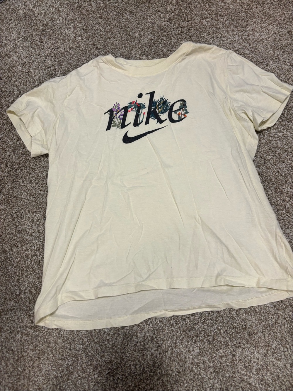 Nike Kids Cream Short Sleeve Tee with Floral Logo